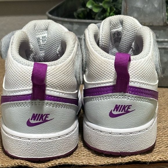 Nike Court Borough Mid 2 "Pure Platinum/Purple/White" Toddler Girl size 9 - Picture 3 of 6